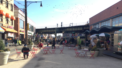The new pedestrian plaza at the Myrtle-Wyckoff transit hub will save lives. Photos: David Meyer