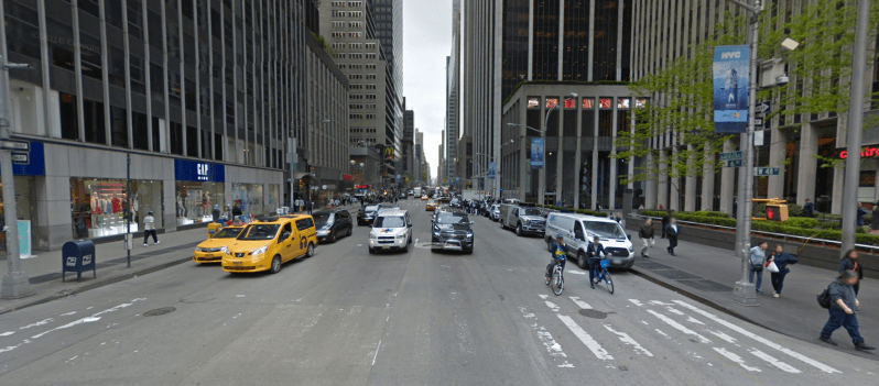 The block between 47th Street and 48th Street where a woman on a Citi Bike was struck yesterday. Photo: Google Maps