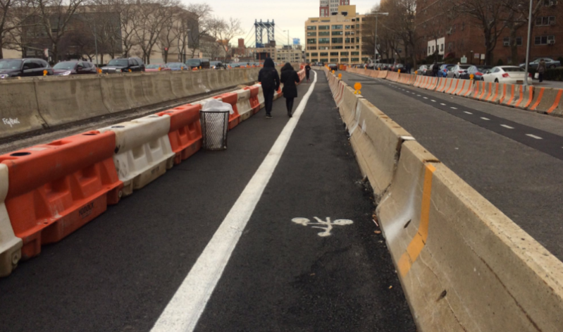 The construction of a wider Brooklyn Bridge bike/ped approach