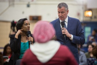 Mayor de Blasio and Council Member Julissa Ferreras-Copeland in Corona last night. Photo: NYC Mayor's Office/Flickr