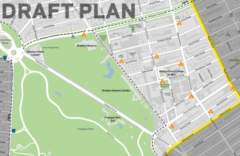 All the proposed bike-share stations in Brooklyn Community Board 9 would take up sidewalk space, not parking spots. Image: NYC DOT