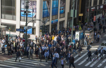 Crowded sidewalks like these on Seventh Avenue (pictured in 2017) are the legacy of the movement to give more space to cars. Coronavirus has shown that we must give more space to people. Photo: DOT