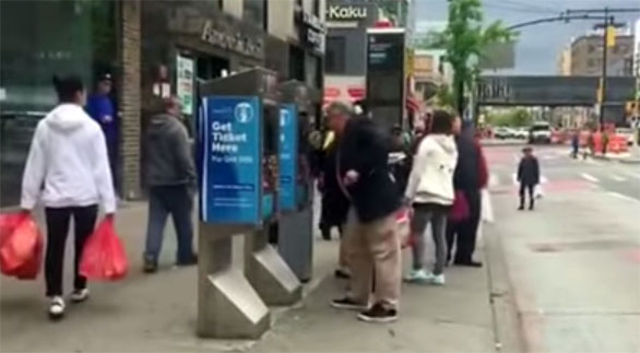 Pounding on these off-board fare machines probably didn't make them work better.
