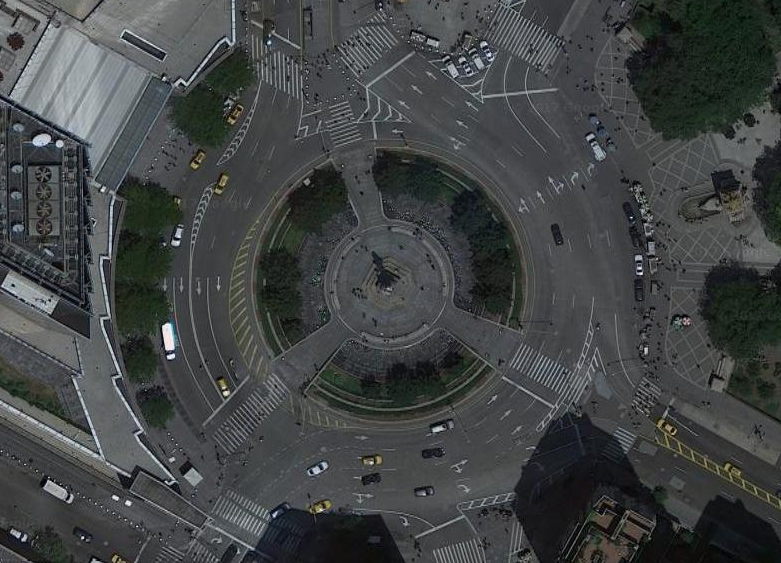 Columbus Circle is a big traffic free-for-all -- and a critical point in the Manhattan bike network. Photo: Google Maps