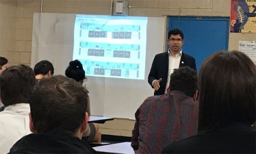 Council Member Carlos Menchaca speaks to the crowd last night. Photo: Teka-Lark Lo