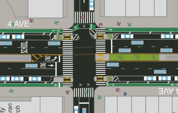 To keep making progress on traffic safety, redesigns as substantial as this protected bike lane planned for Fourth Avenue in Brooklyn will have to be implemented citywide. Image: NYC DOT