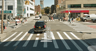 Main Street at Maple Avenue in Flushing, where Ana Urena killed 80-year-old Jao Lin Zhu in 2015. Photo: Google Maps