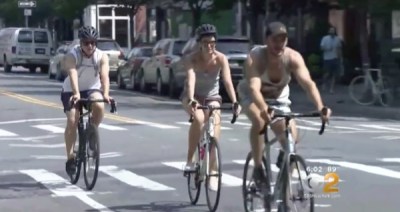 Franklin Street in Greenpoint, where a hit-and-run driver killed Neftaly Ramirez, gets a lot of bicycle traffic but provides no protection for people on bikes. Video still: WCBS