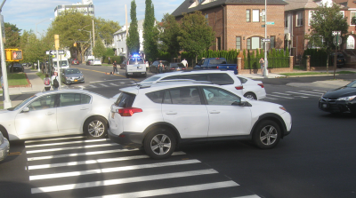 The intersection of Ocean Parkway and Quentin Road immediately after an eastbound driver fatally struck Chaim Miller.