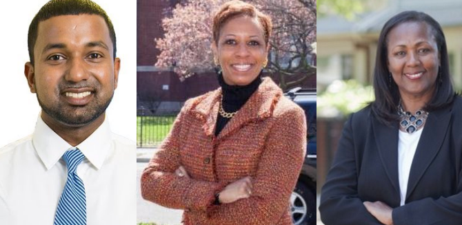 City Council District 28 candidates Richard David, Adrienne Adams, and Hettie Powell.