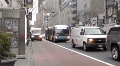 What's wrong with this picture? THERE'S A TRUCK IN THE BUS LANE! Photo: TransitCenter