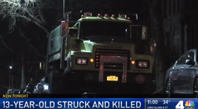 The scene of the crash that killed Kevin Flores. Video still: WNBC