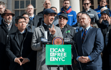 Council Member Ydanis Rodriguez announcing this year's Car-Free Day earlier today. Not present: Bill de Blasio. Photo: Office of NYC Council Speaker