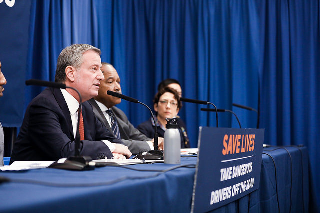 Mayor de Blasio speaking today at the 78th Precinct. Photo: Benjamin Kanter/Mayoral Photo Office