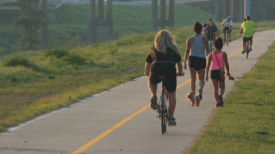 Cyclists on the main part of the greenway.