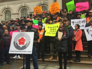 Delivery workers protesting the mayor's crackdown in December. Photo: David Meyer
