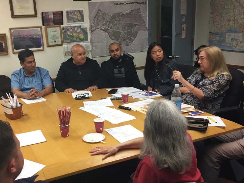 Community Board 2 Chair Denise Keehan-Smith, far right, was unable to stop the plan for protected bike lanes on 43rd and Skillman avenues from advancing out of committee. Photo: David Meyer