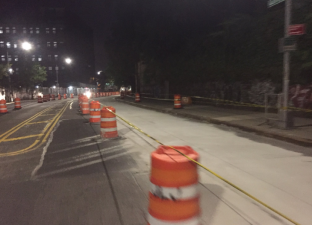 The new bikeway taking shape on Flushing Avenue in Brooklyn. Photo: Twitter/Brian Howald