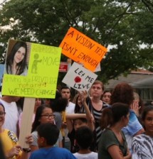 More than 200 people rallied in Whitestone on Monday night to demand that DMV conduct road tests for older drivers. The protest follows the death of Maddie Sershen after an 88-year-old driver ran a red light on Utopia Parkway. Photo by Rita Barravecchio