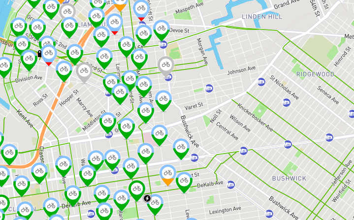 Citi Bike could be a lifeline for Bushwick residents during the L train shutdown. As of now, they're shit-out-of-luck. Image: Citi Bike Service Map