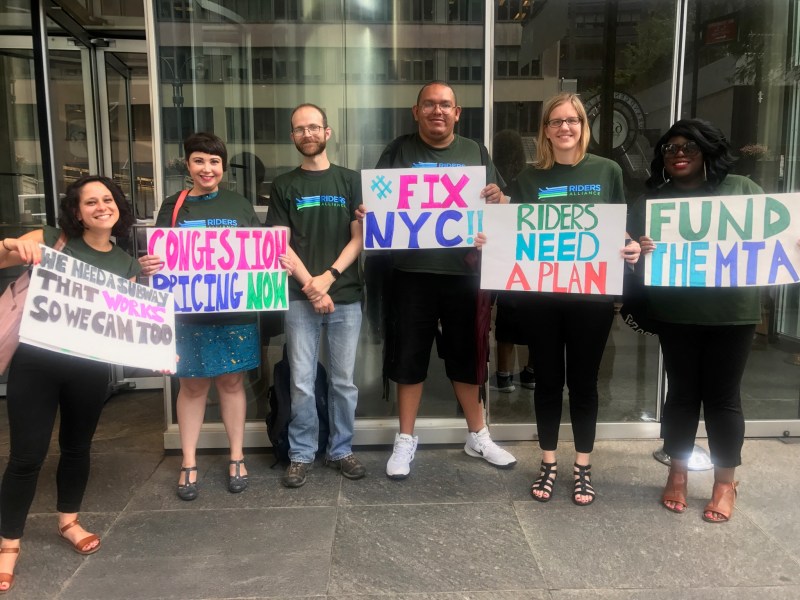Riders Alliance members outside Governor Cuomo's office this afternoon. Photo: Riders Alliance