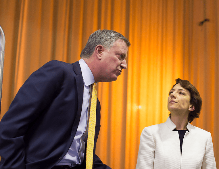 Mayor de Blasio and DOT Commissioner Polly Trottenberg. Photo: Rob Bennett for the Office of Mayor Bill de Blasio