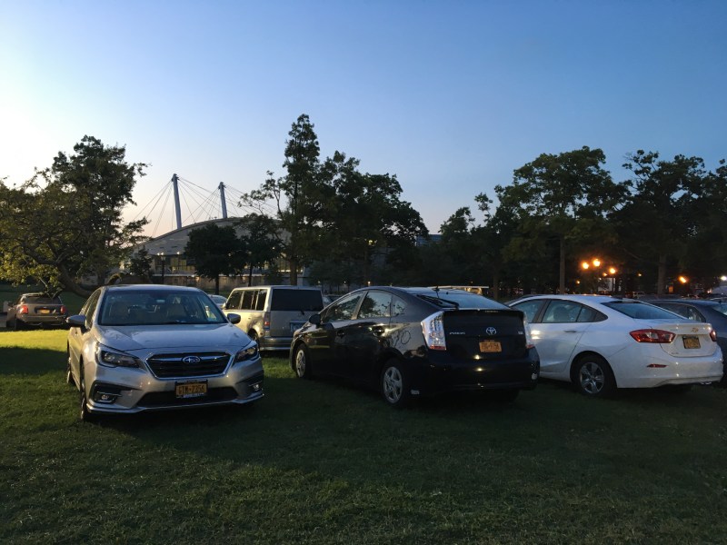 Thanks, U.S.T.A.: Private property fills public parkland near the Aquatic Center in Flushing Meadows Corona Park during the U.S. Open. Photo: Laura A. Shepard