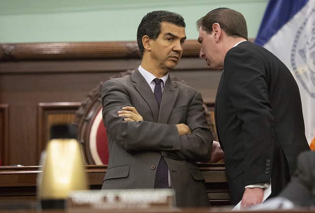 City council transportation chair Ydanis Rodriguez and committee member Chaim Deutsch. Photo: John McCarten/NYC Council