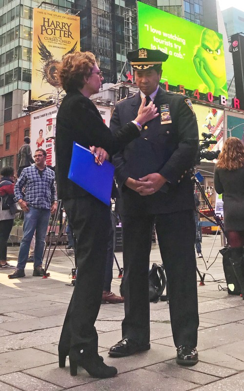 DOT Commissioner Polly Trottenberg chatted with NYPD Transportation Chief Thomas Chan. File photo: Gersh Kuntzman