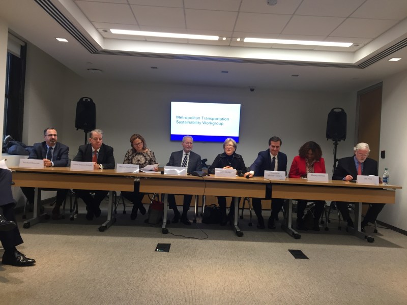 Members of the Metropolitan Transportation Sustainability Advisory Workgroup releasing their report on Tuesday. Photo: David Meyer