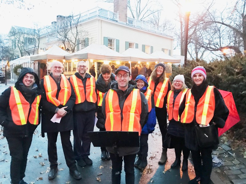 The Streetsblog Carolers (seen here in 2018) will return for a command performance this Tuesday night at Gracie Mansion. Photo: Clarence Eckerson