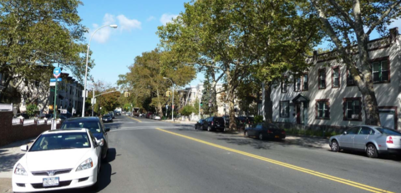 This is Bay Ridge Parkway. If you think that it's too narrow for proper safety infrastructure, perhaps you should not be sitting on a community board. Photo: DOT