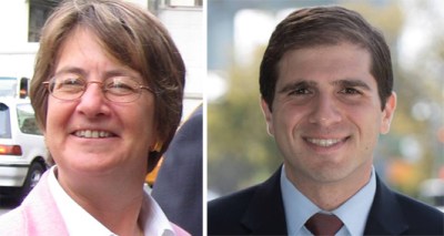 Assembly Member Deborah Glick and State Senator Andrew Gounardes (who now has a beard, FYI)