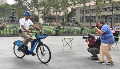 Brooklyn Borough President Eric Adams on a Citi Bike . File photo: Gersh Kuntzman