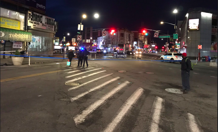 The crash scene moments after Susan Douglass was killed at Flatbush and Nostrand avenues. Photo: Derick Waller/WABC7