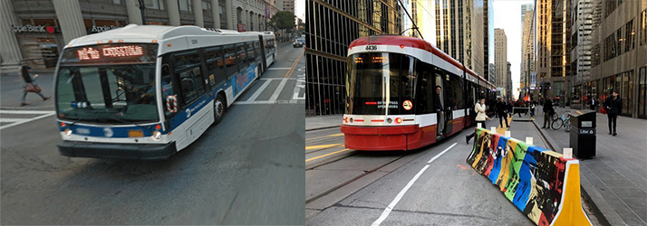 New York's 14th Street (left) could resemble Toronto's King Street (right).