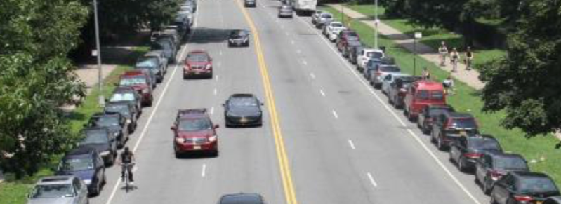 Flatbush Avenue between Grand Army Plaza and Empire Boulevard is completely dominated by cars. Photo: DOT