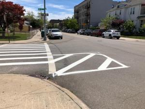 The painted right-turn lane DOT installed after the death of three-year-old Emur Shavkator.