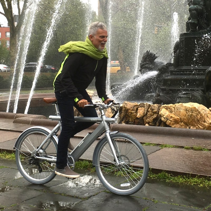 Kevin Dann, happy warrior against cars, on a favorite conveyance.