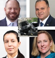 Candidates for Queens District Attorney talking about street safety are (clockwise from top left) Rory Lancman, Jose Nieves, Melinda Katz and Tiffany Caban.