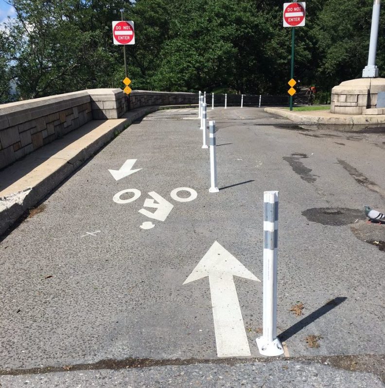 The new dedicated bypass in Riverside Park has confusing markers for cyclists, one of many flawed design features.