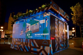 And at night, it glows: Journal Square's new Oonee pod. Photo: Oonee