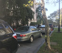 Pols may no longer park their cars on the Brooklyn Borough Hall plaza, as these cars were in 2019.  A new movement aims to defeat the Brooklyn machine and the car culture it fosters. Photo: Julianne Cuba