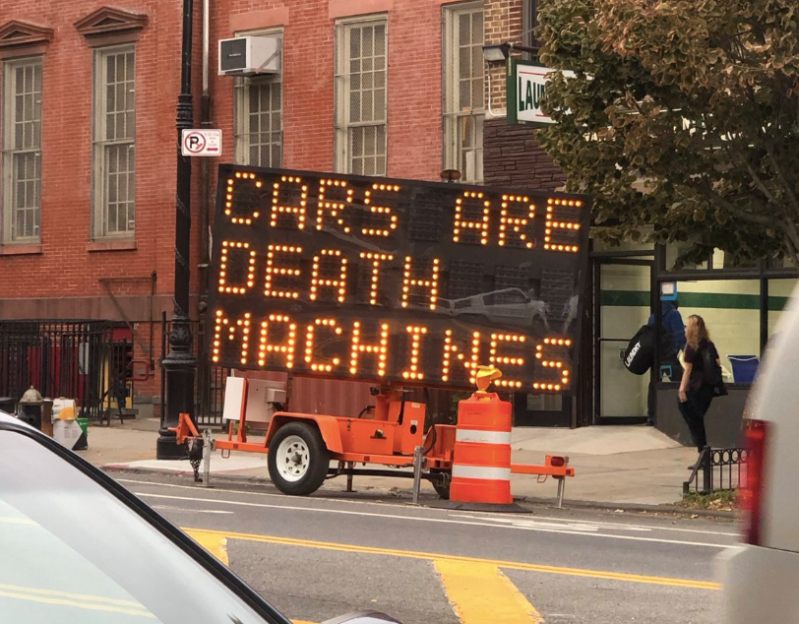 This was one of the displays on Vanderbilt Avenue in Brooklyn on Monday.