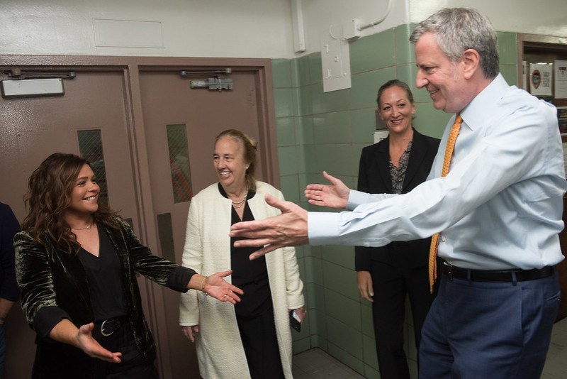 Funny thing is, one day earlier, the mayor was with Fifth Avenue pedestrian zone supporter Gale Brewer (and Rachael Ray, whose position is unknown). Photo: Michael Appleton/Mayoral Photography Office
