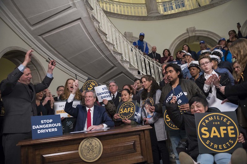 Mayor de Blasio signed a bill holding reckless drivers accountable on Wednesday. Photo: Ed Reed/Mayoral Photography Office