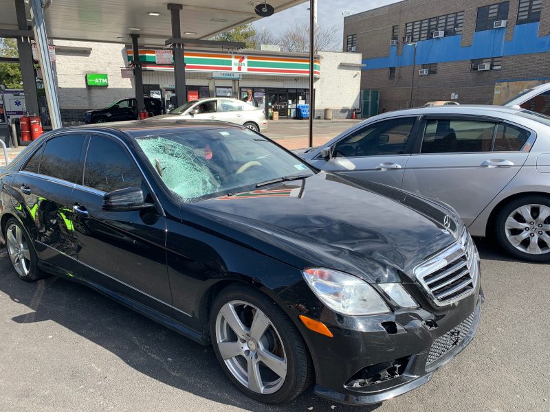 The car that struck Frank Decolvenaere is severely damaged, suggesting a high-speed crash. Photo: Gersh Kuntzman