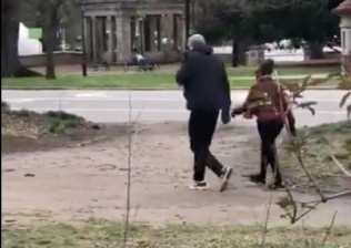 It's like a Sasquatch sighting — but only because the photo is blurry as stunned residents fumble their cameras as they see Mayor de Blasio on his regular walk in Prospect Park. Photo: Jessica Scott via Twitter