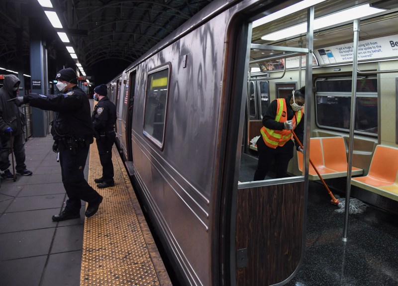 The second night of overnight subway disinfecting and cleaning at Stillwell Terminal on Thu., May 7, 2020.
Photo: Marc A. Hermann / MTA New York City Transit