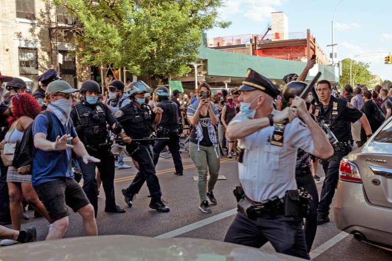 The police charged a largely peaceful crowd in Brooklyn. Photo: Kel Bush
